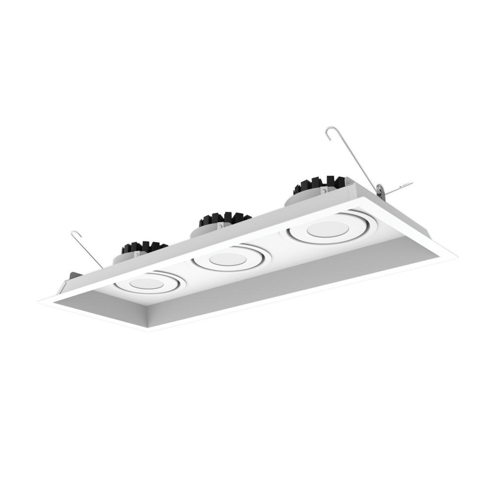 Three-Head Flanged LED Multiple Lighting Trim, 1500lm per Head w/ Spot Optic, 3000K, Regressed White