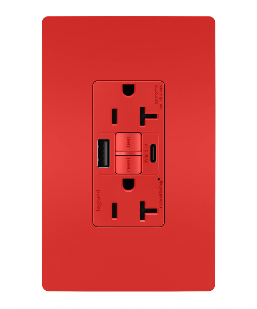 SELF-TEST GFCI REC TR 20A W/ USB AC RED