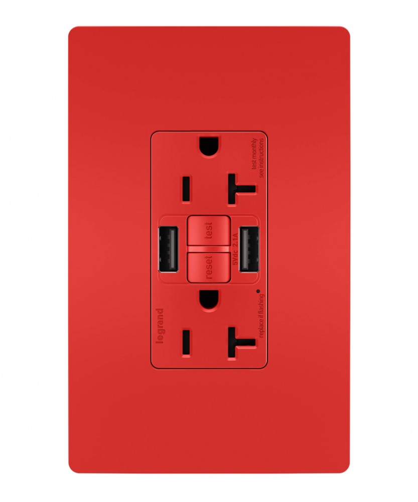 SELF-TEST GFCI REC TR 20A W/ USB AA RED