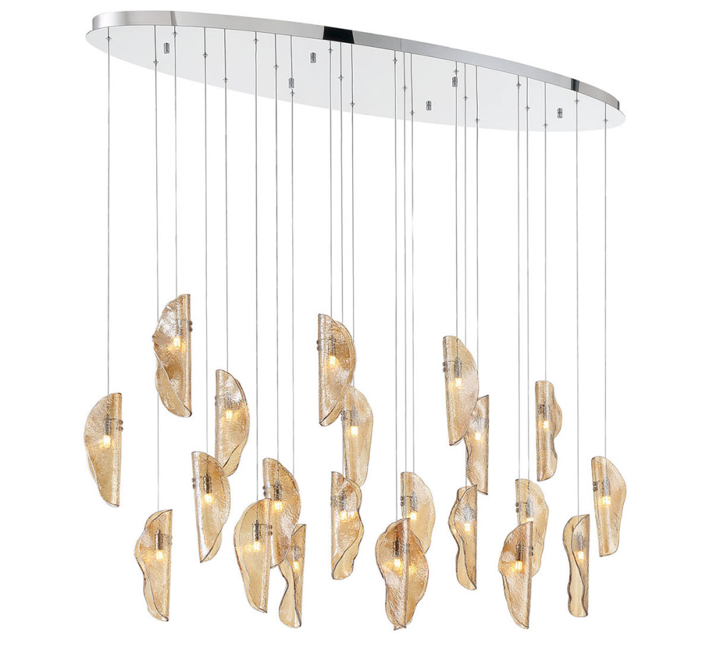 Sorrento, 22 Light Oval LED Chandelier, Amber,Chrome Canopy