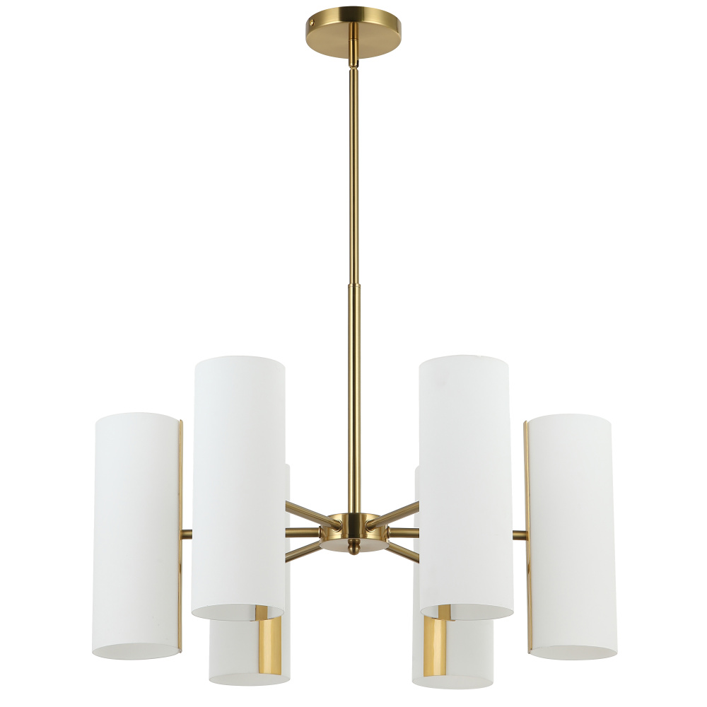 6 Light Aged Brass Chandelier w/ Opal Glass