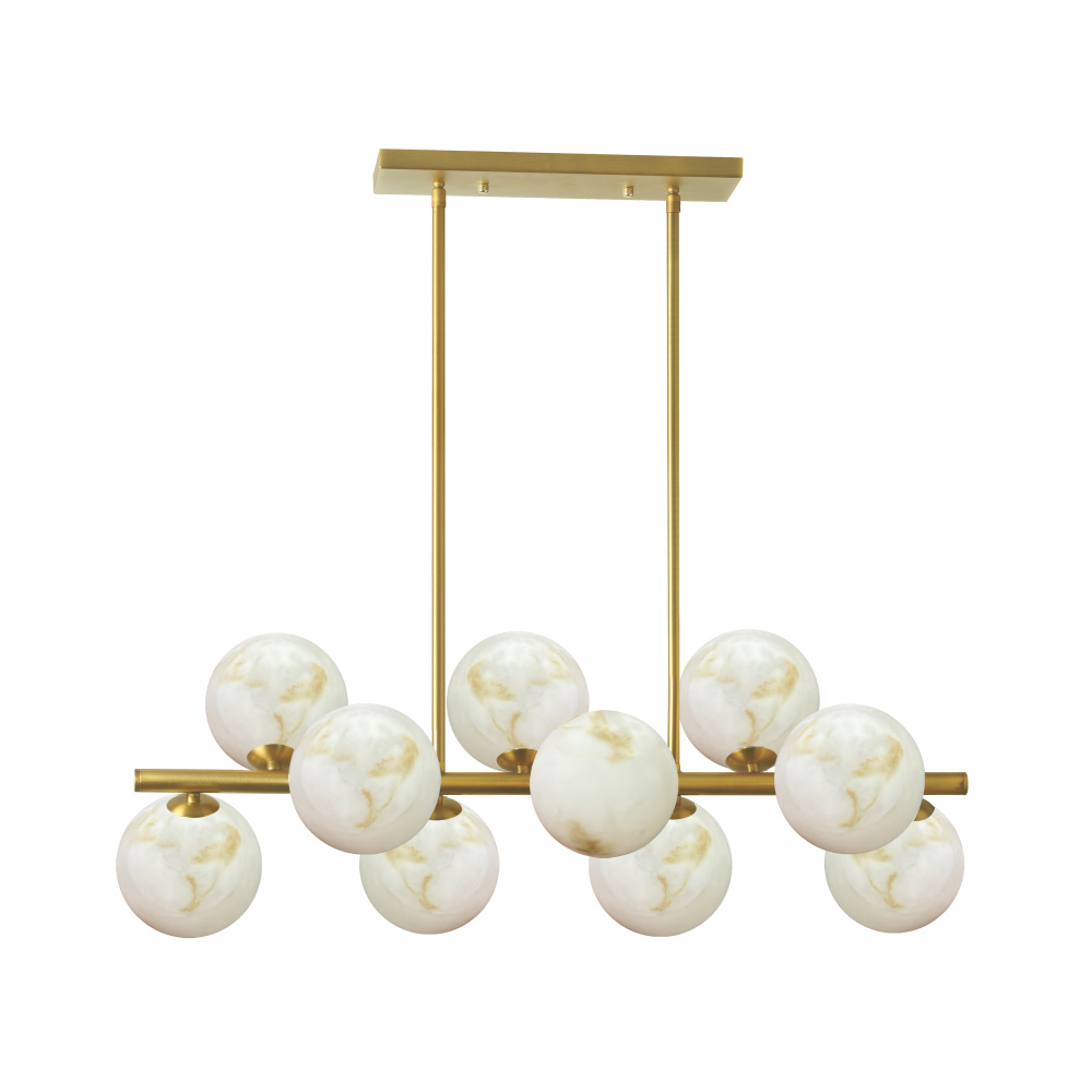 10 Light Aged Brass Horizontal Pendant w/ Alabaster Glass