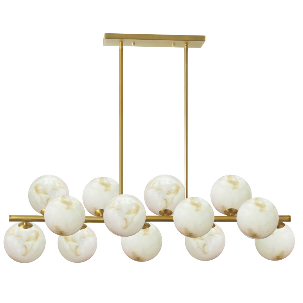 13 Light Aged Brass Horizontal Pendant w/ Alabaster Glass