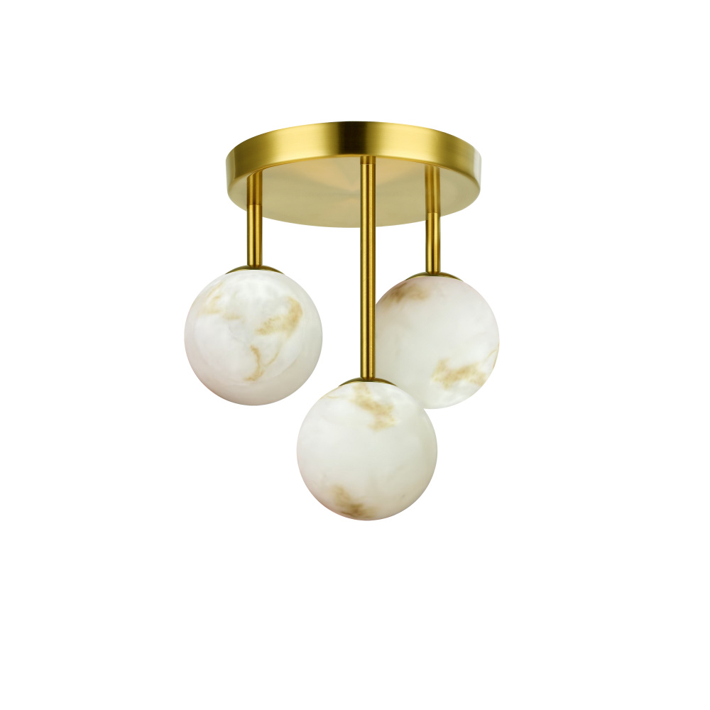 4 Light Aged Brass Flush Mount w/ Alabaster Glass