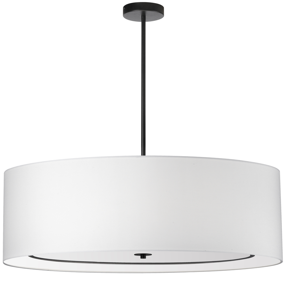 4 Light Incandescent Pendant, Matte Black with White Shade