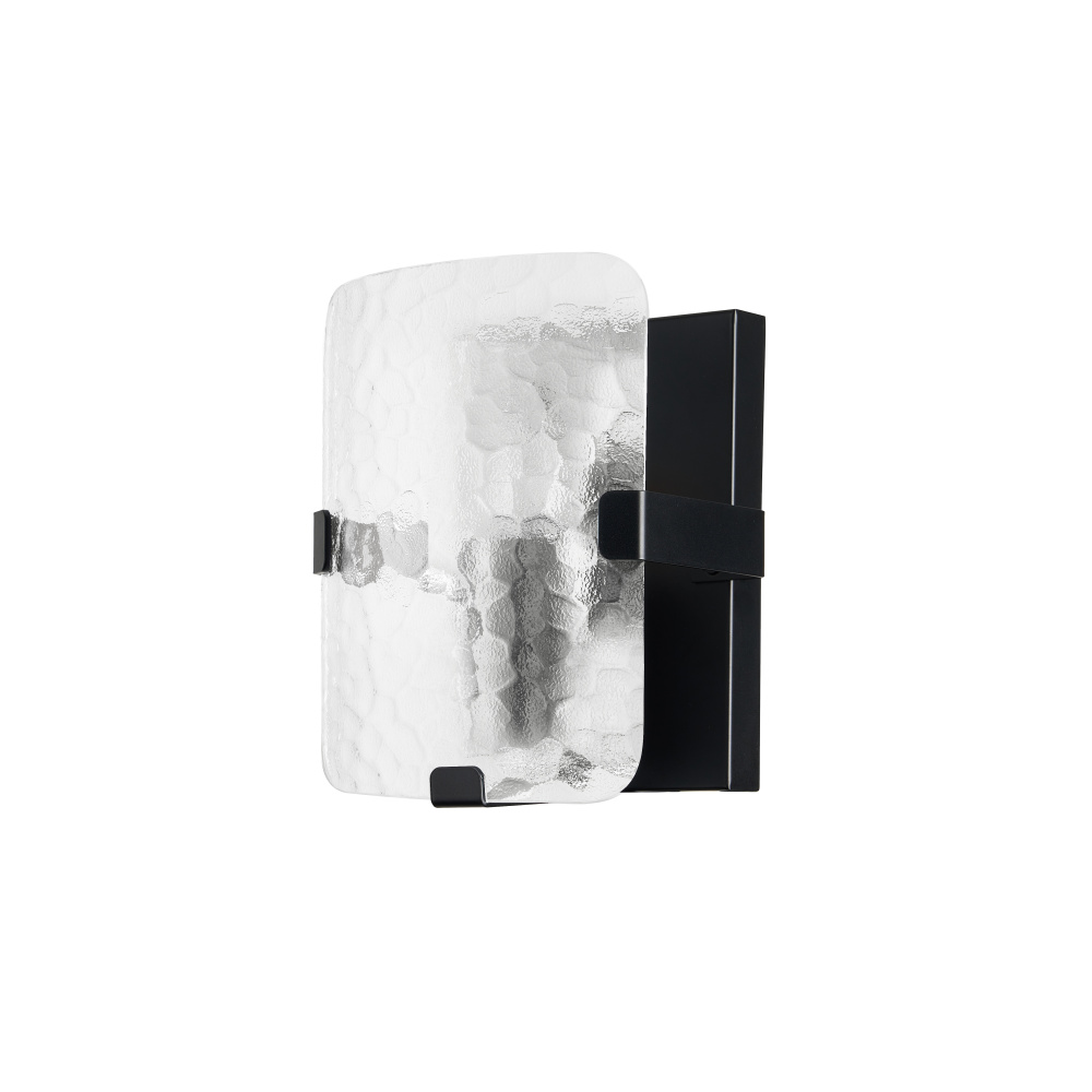 1 Light Wall Sconce in Matte Black w/ Clear Textured Glass