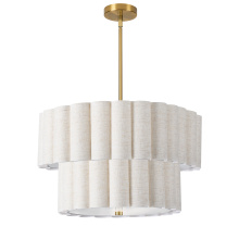 Dainolite PCA-224P-AGB-FX - 4 Light Aged Brass 2 Tier Pendant w/ Flax Scallop Shades