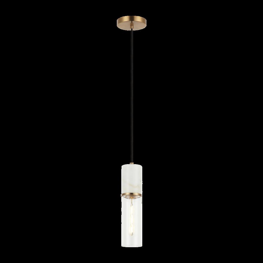 Marmor Aged Gold Brass + White Marble Pendant