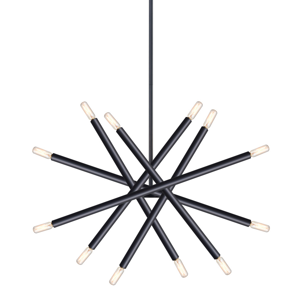 12-Light 32"" Adjustable Satin Brushed Black Sputnik Chandelier