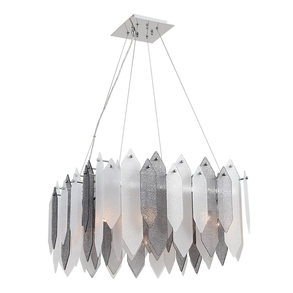 Stratus 40" 8-Light, Square Amber Glass Chandelier in Chrome