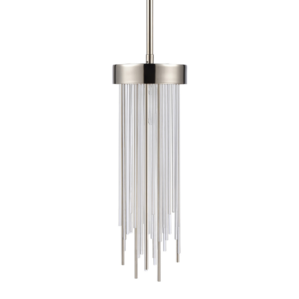 Waterfall 6" Round Glass Mini-Pendant in Polished Nickel