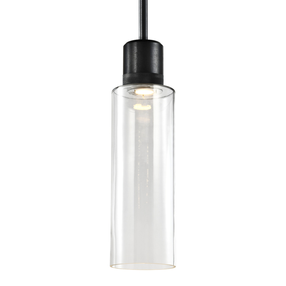 Zigrina 18" Glass Drum LED Pendant with Knurl Ring Black