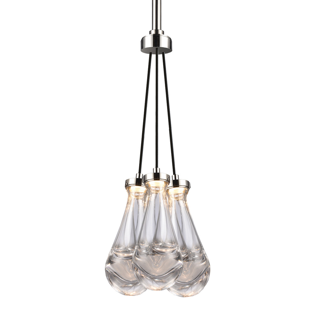 Vaso 11" Water Drop LED 3-Light Cluster Multi-Pendant in Polished Nickel