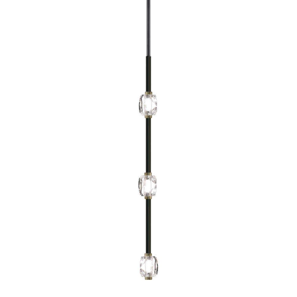 Diamante 28" LED 3-Light, Vertical Crystal Pendant in Oxide Black & Brass