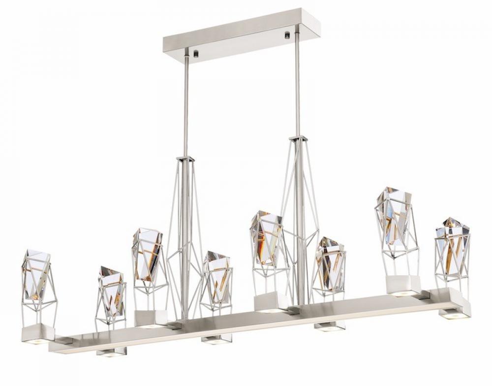 Duo 6-Light LED 48" Geometric Linear Satin Nickel Crystal Chandelier