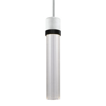 ZEEV Lighting P11702-LED-MW-K-SBB-G3 - Zigrina 12" Fluted Glass LED Pendant in White and Black Knurled Ring