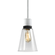 ZEEV Lighting P11706-E26-MW-K-SBB-G16 - 7" E26 Clear Bell Glass Pendant Light, Matte White with Black Metal Finish