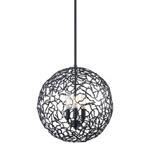 ZEEV Lighting P30038-3-MBK - 3-Light 14" Organic Matte Black Metal Globe Pendant