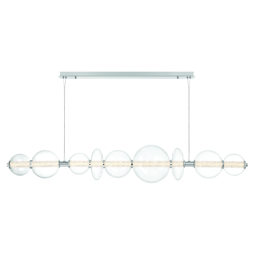 Atomo 74" LED Chandelier In Chrome With Clear Glass